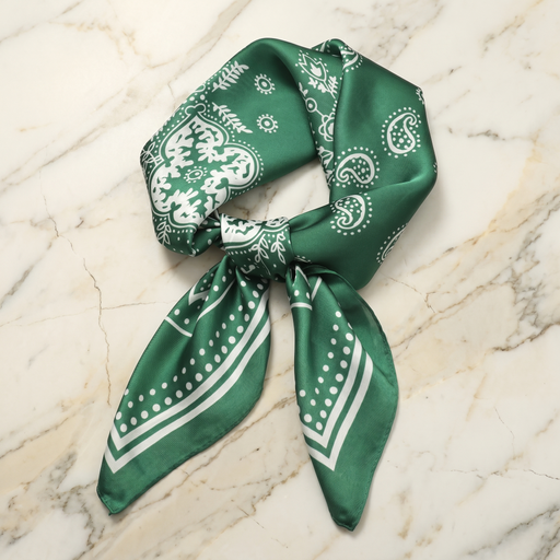 Roselys Paris foulard femme vert crème paisley carré satiné 70x70 cm