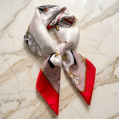 Roselys Paris foulard femme crème rouge paisley carré satiné 70x70 cm