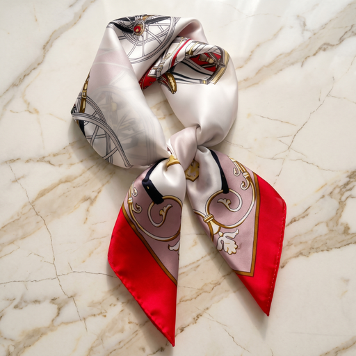 Roselys Paris foulard femme crème rouge paisley carré satiné 70x70 cm