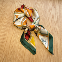 Roselys Paris foulard femme crème vert fleuri carré satiné 70x70 cm