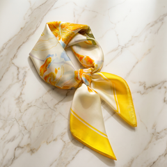 Roselys Paris foulard femme jaune crème fleuri carré satiné 70x70 cm
