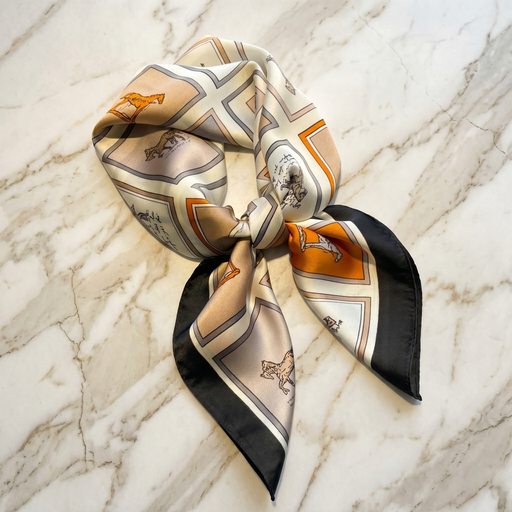 Roselys Paris foulard femme crème noir baroque carré satiné 70x70 cm