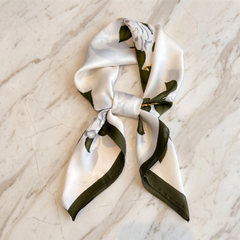 Roselys Paris foulard femme blanc vert fleuri carré satiné 70x70 cm