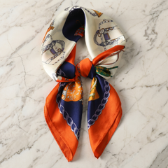 Roselys Paris foulard femme crème orange baroque carré satiné 70x70 cm