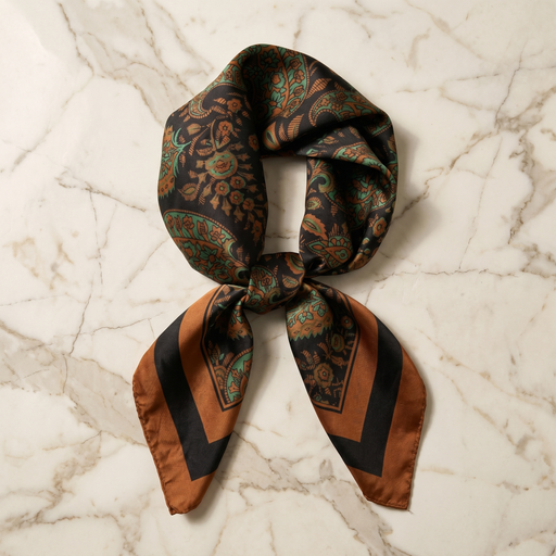 Roselys Paris foulard femme vert marron animalier carré satiné 70x70 cm