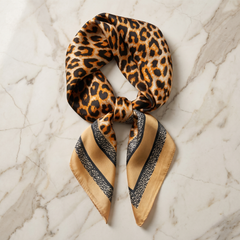 Roselys Paris foulard femme marron marine animalier carré satiné 70x70 cm