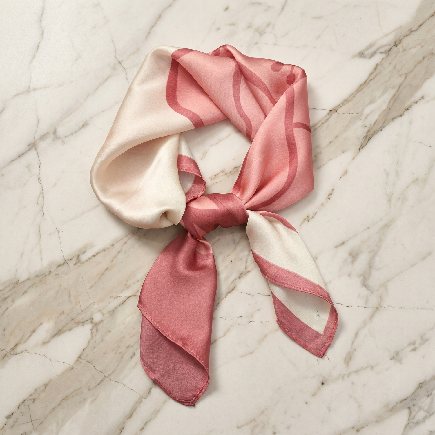 Roselys Paris foulard femme rose crème fleuri carré satiné 70x70 cm