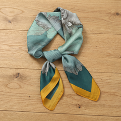 Roselys Paris foulard femme turquoise jaune fleuri carré satiné 70x70 cm