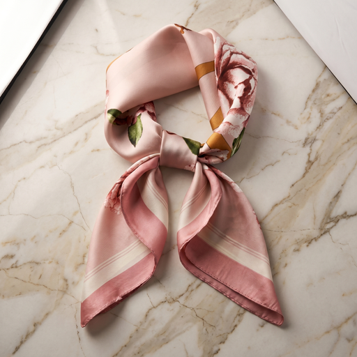 Roselys Paris foulard femme rose crème fleuri carré satiné 70x70 cm
