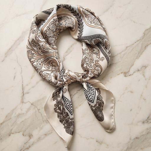 Roselys Paris foulard femme crème marron paisley carré satiné 70x70 cm