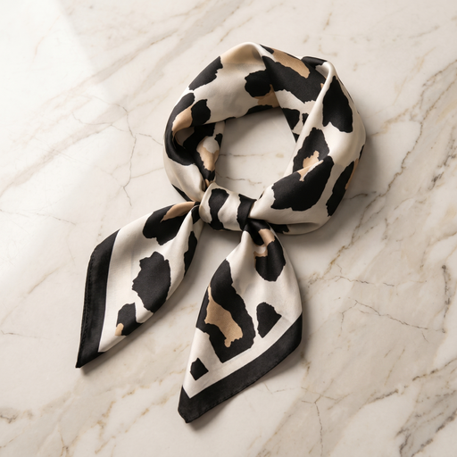 Roselys Paris foulard femme crème noir animalier carré satiné 70x70 cm