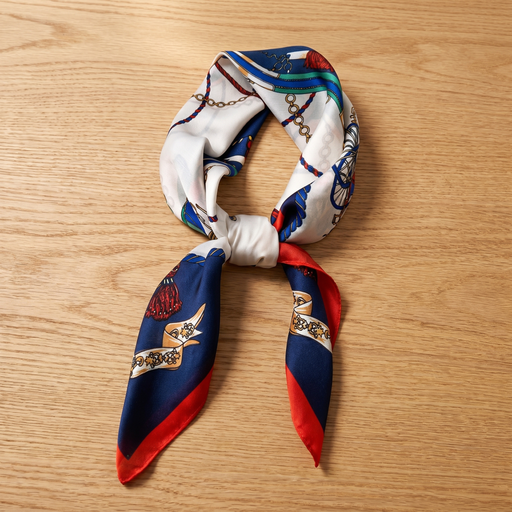 Roselys Paris foulard femme crème marine baroque carré satiné 70x70 cm
