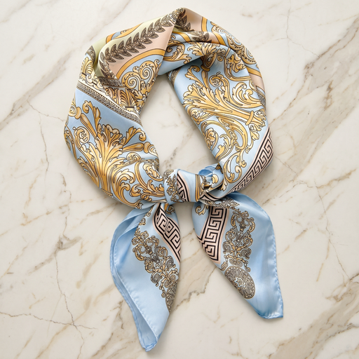 Roselys Paris foulard femme crème bleu ciel paisley carré satiné 70x70 cm