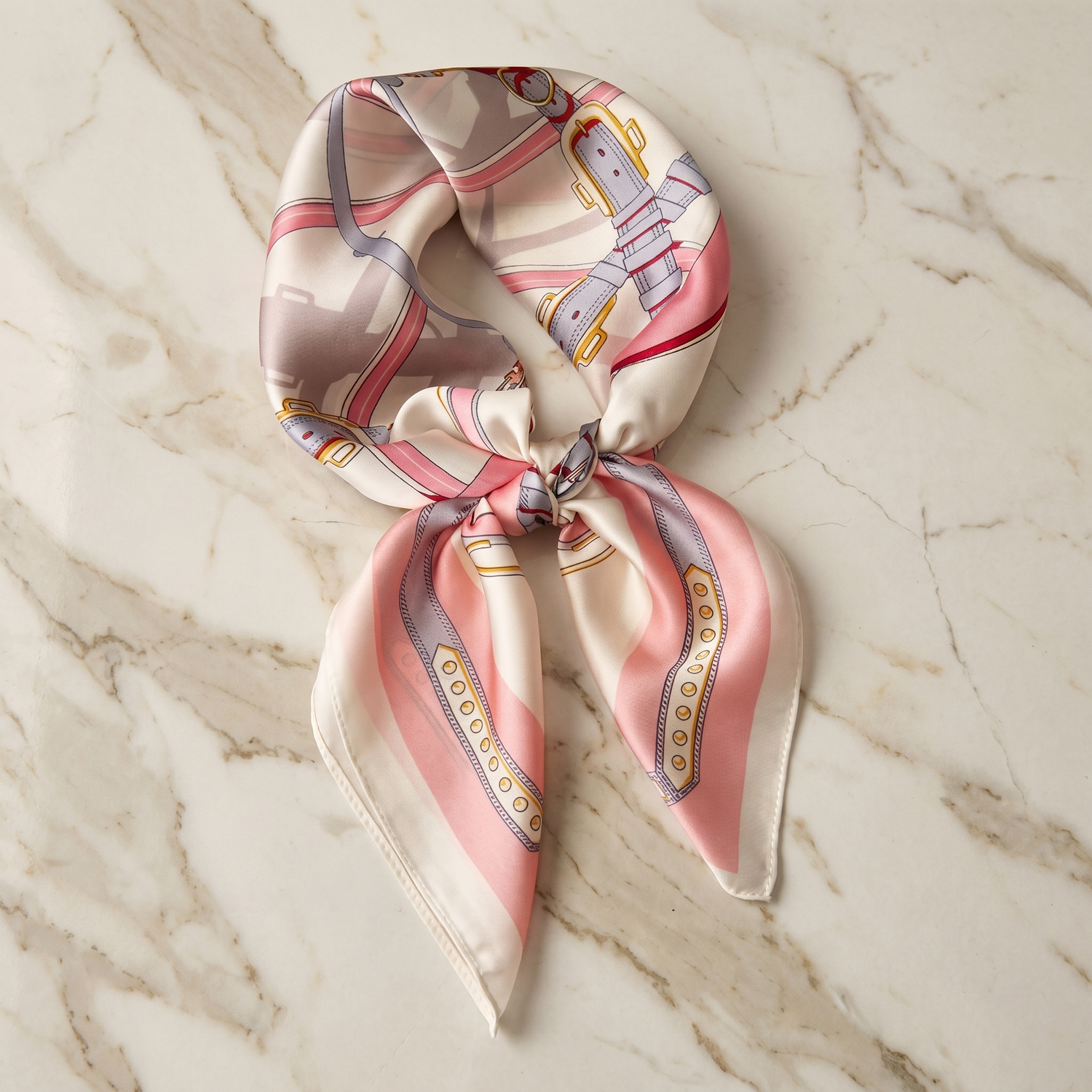 Roselys Paris foulard femme blanc rose fleuri carré satiné 70x70 cm