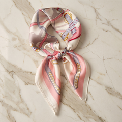 Roselys Paris foulard femme blanc rose fleuri carré satiné 70x70 cm