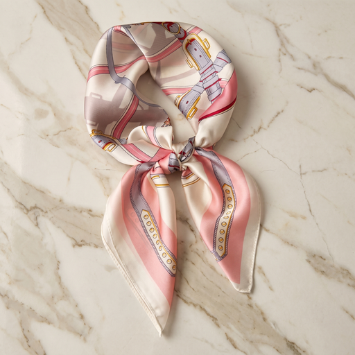 Roselys Paris foulard femme blanc rose fleuri carré satiné 70x70 cm