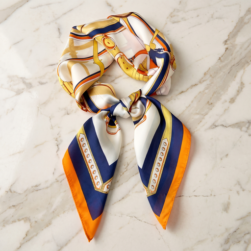 Roselys Paris foulard femme crème orange baroque carré satiné 70x70 cm
