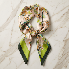 Roselys Paris foulard femme blanc vert fleuri carré satiné 70x70 cm