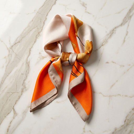Roselys Paris foulard femme crème orange abstrait carré satiné 70x70 cm