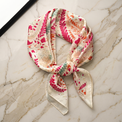 Roselys Paris foulard femme crème rose paisley carré satiné 70x70 cm
