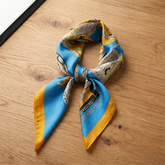 Roselys Paris foulard femme turquoise jaune abstrait carré satiné 70x70 cm