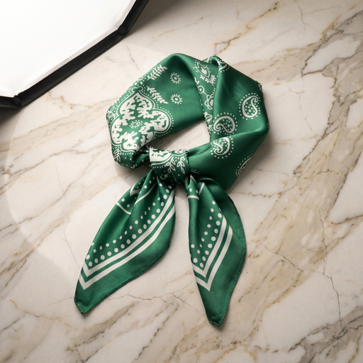 Roselys Paris foulard femme vert crème baroque carré satiné 70x70 cm