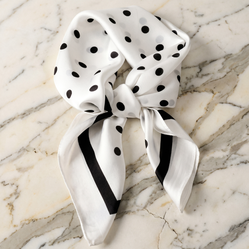Roselys Paris foulard femme blanc noir géométrique carré satiné 70x70 cm