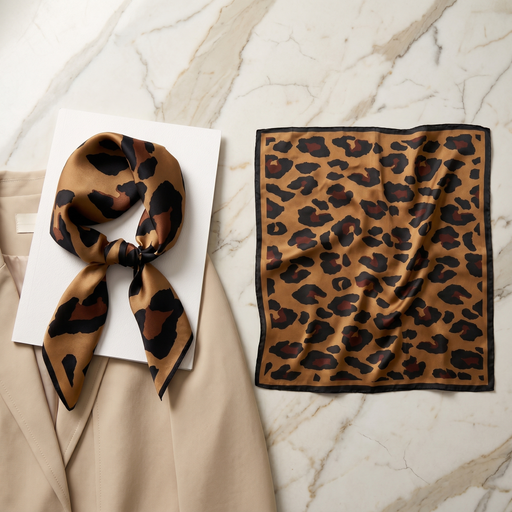 Roselys Paris foulard femme marron noir animalier carré satiné 70x70 cm