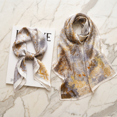Roselys Paris foulard femme blanc doré abstrait carré satiné 70x70 cm