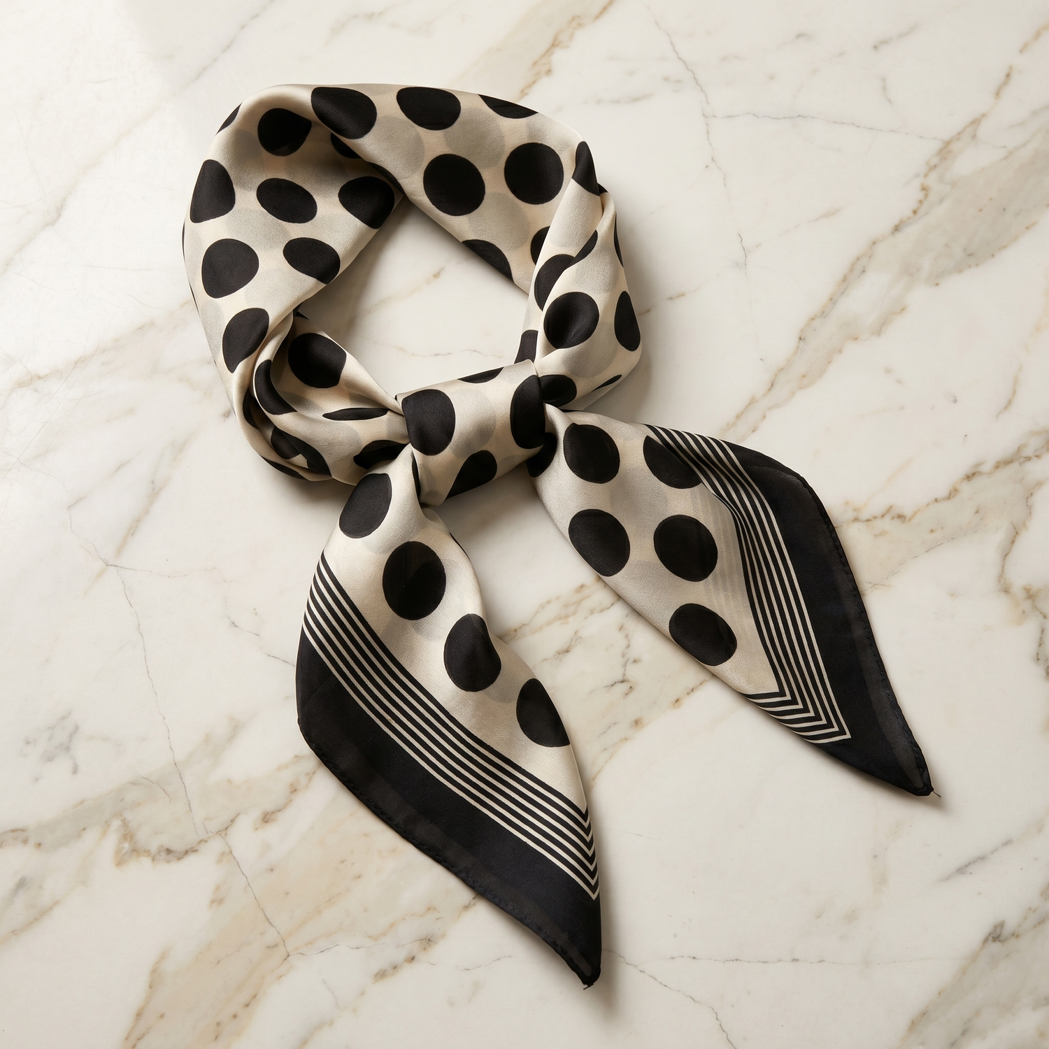 Roselys Paris foulard femme blanc noir géométrique carré satiné 70x70 cm