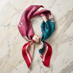 Roselys Paris foulard femme rose turquoise fleuri carré satiné 70x70 cm