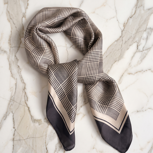 Roselys Paris foulard femme gris marine géométrique carré satiné 70x70 cm