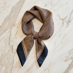 Roselys Paris foulard femme marron marine géométrique carré satiné 70x70 cm