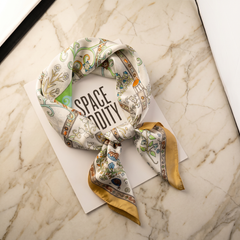 Roselys Paris foulard femme crème vert fleuri carré satiné 70x70 cm