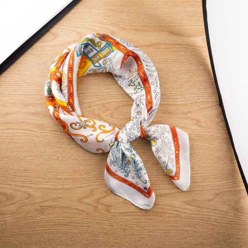 Roselys Paris foulard femme crème orange paisley carré satiné 70x70 cm