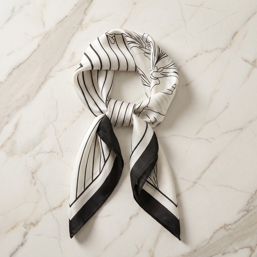 Roselys Paris foulard femme crème noir géométrique carré satiné 70x70 cm