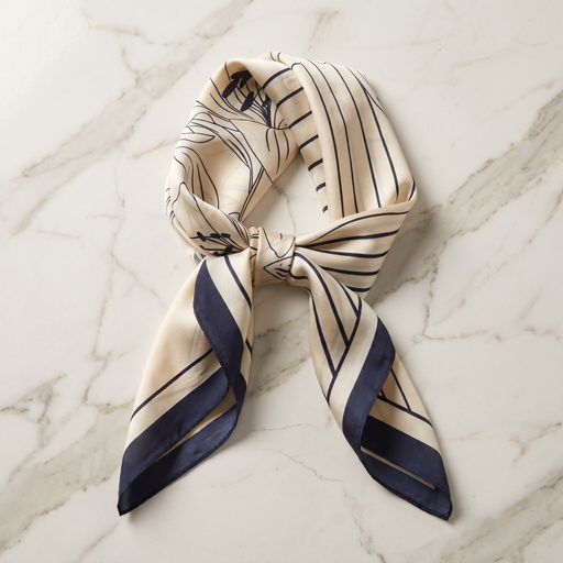 Roselys Paris foulard femme crème marine géométrique carré satiné 70x70 cm