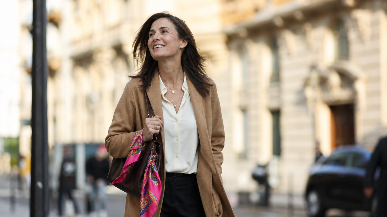 Parisienne avec un foulard noué au sac