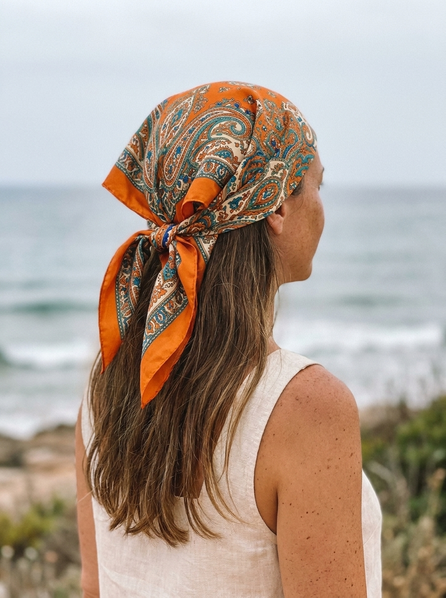 Sur la tête, en foulard